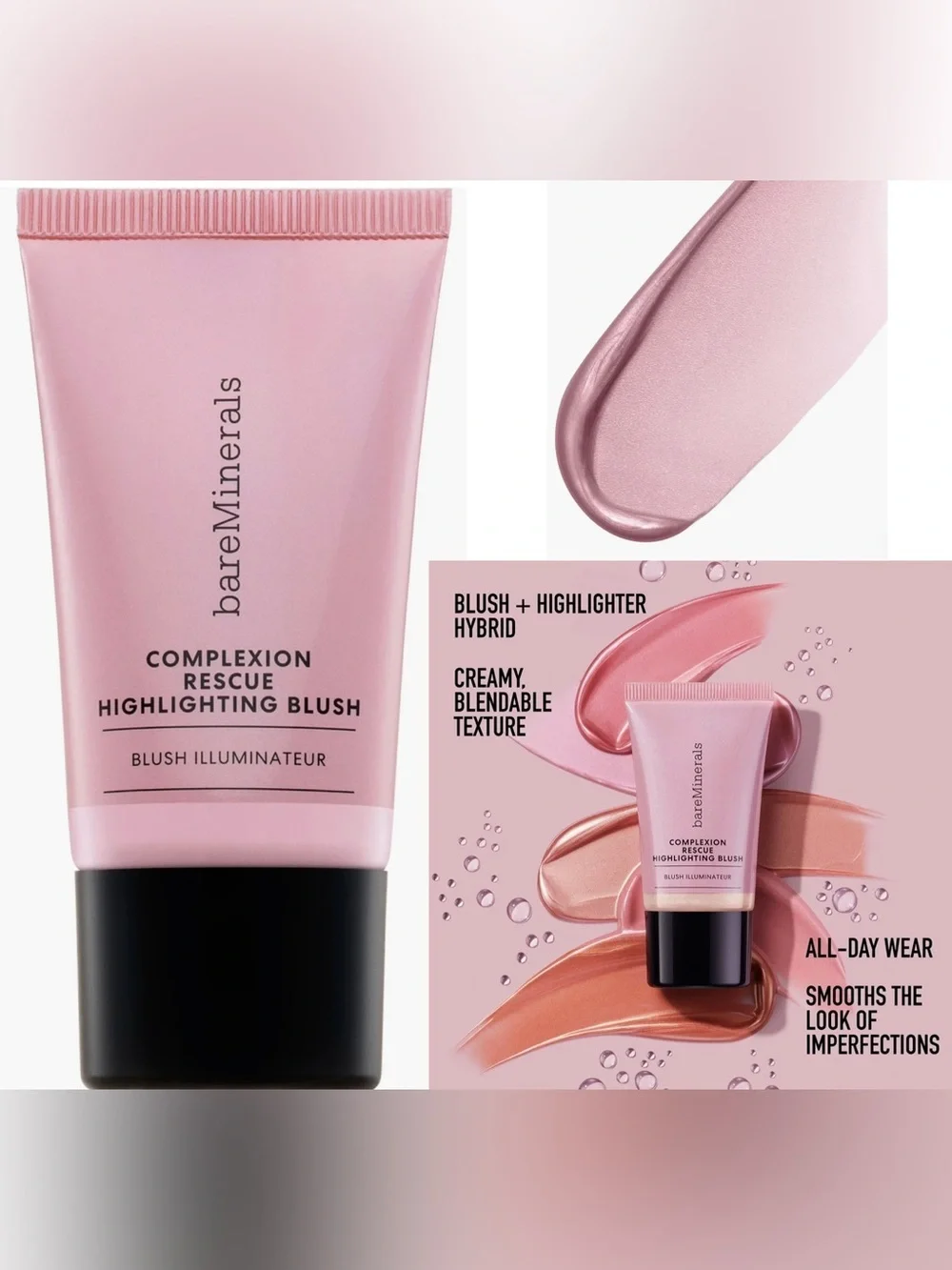 bareMinerals COMPLEXION RESCUE Liquid Highlighting Blush (Rose Glow) NIB